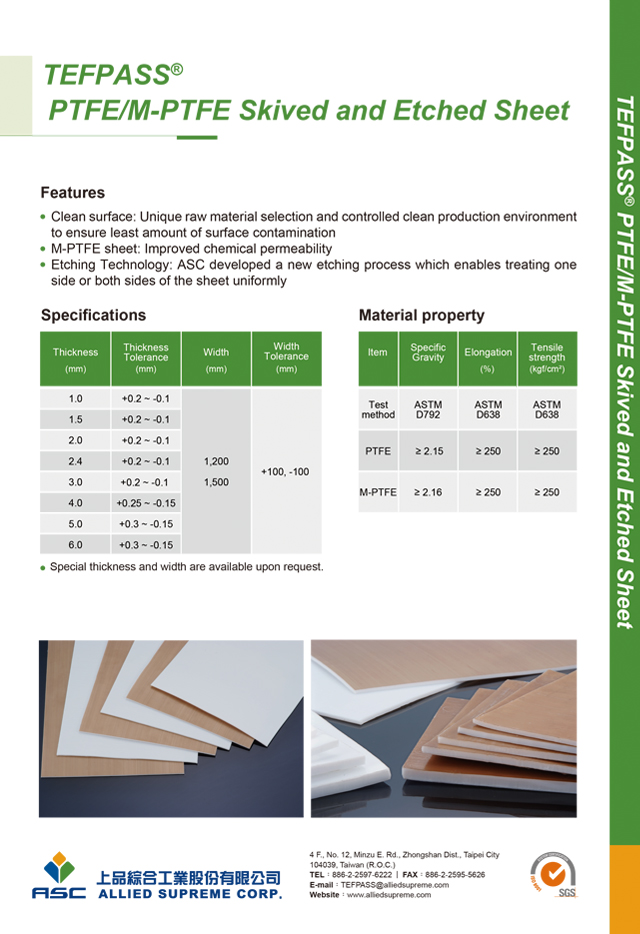 PTFE/M-PTFE Skived and Etched Sheet